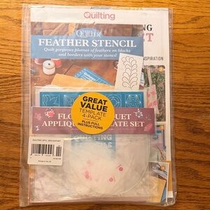 Feather Stencil Template Set - Blue and White